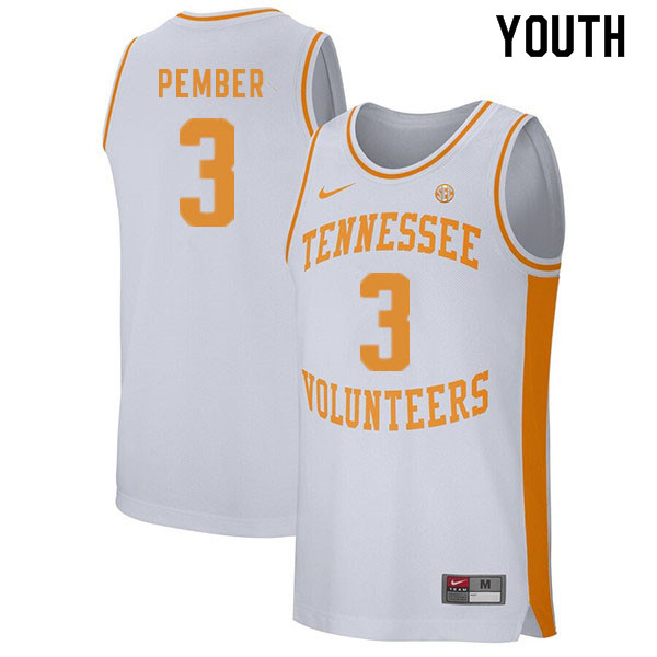 Youth #3 Drew Pember Tennessee Volunteers College Basketball Jerseys Sale-White